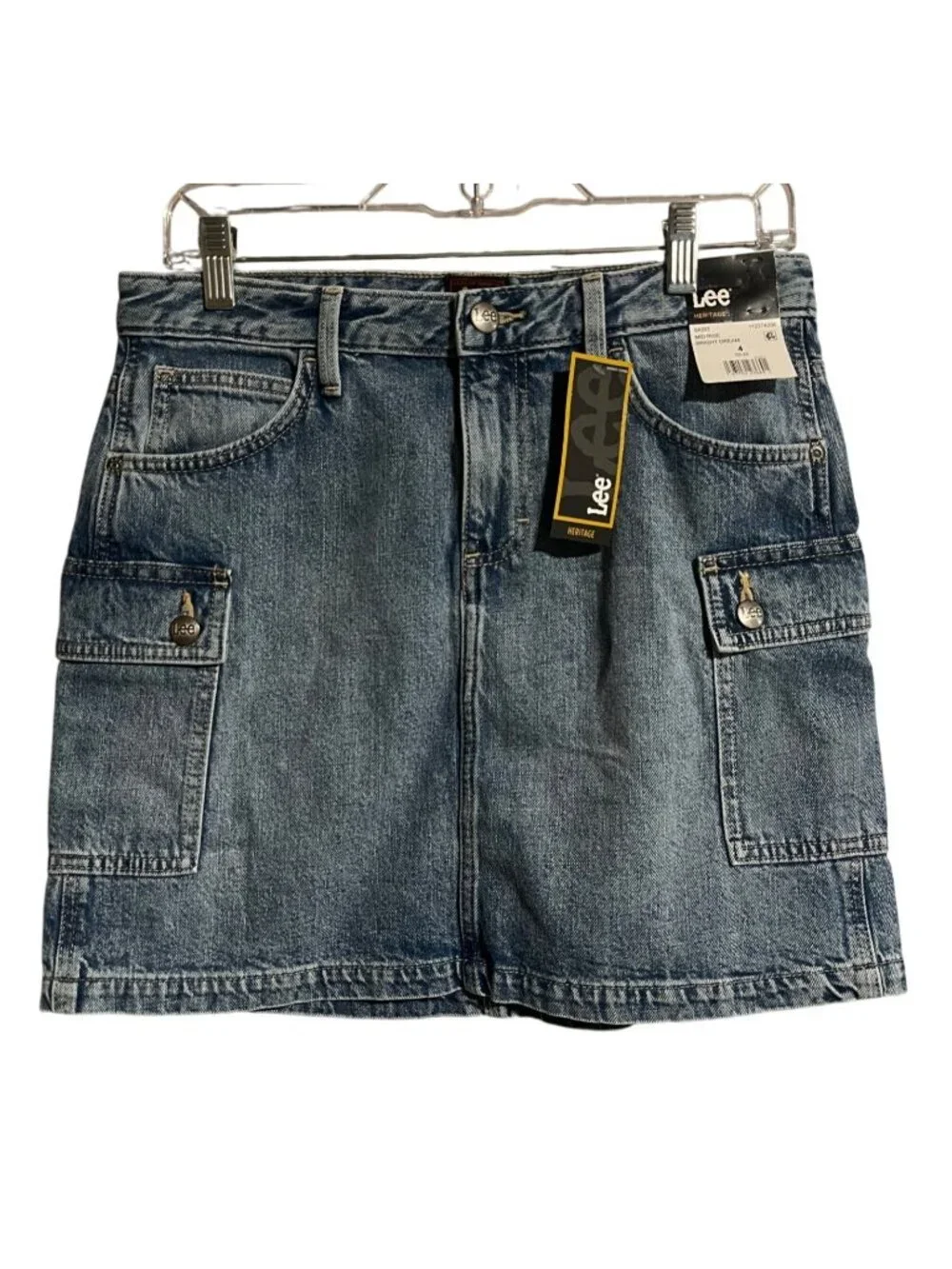 Lee Heritage Mid Rise Denim Cargo Mini Skirt Women’s Size 4 Bright Dream Blue